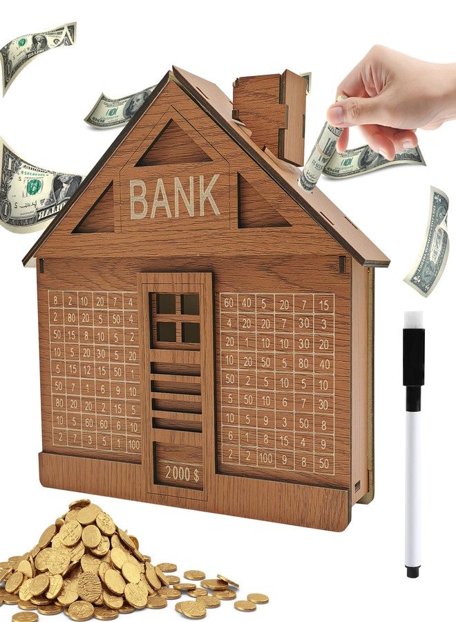 YATIME Cash Vault Wooden Savings Box,Reusable Cash Saver Box with Dry Erase Pen,Wooden Coin Money Bank for Kids Adults,Wooden Cash Saver Money Box with Counter - Image 1